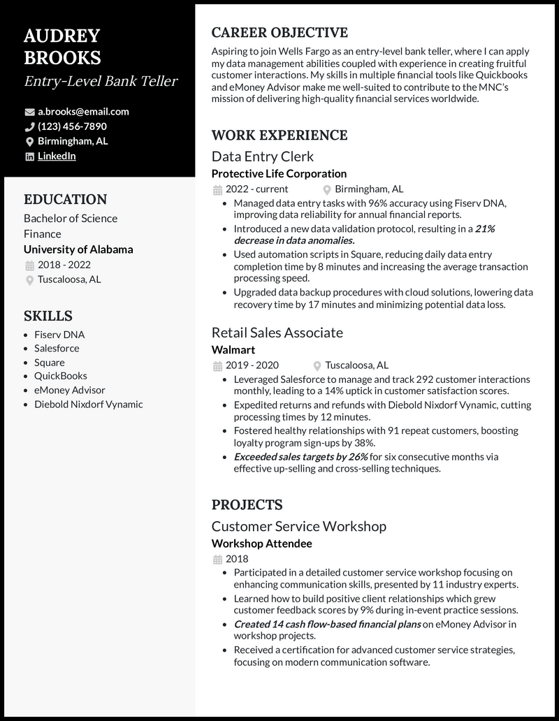 5 Entry Level Bank Teller Resume - Entrylevel Bank Teller 2 Black Resume Example 