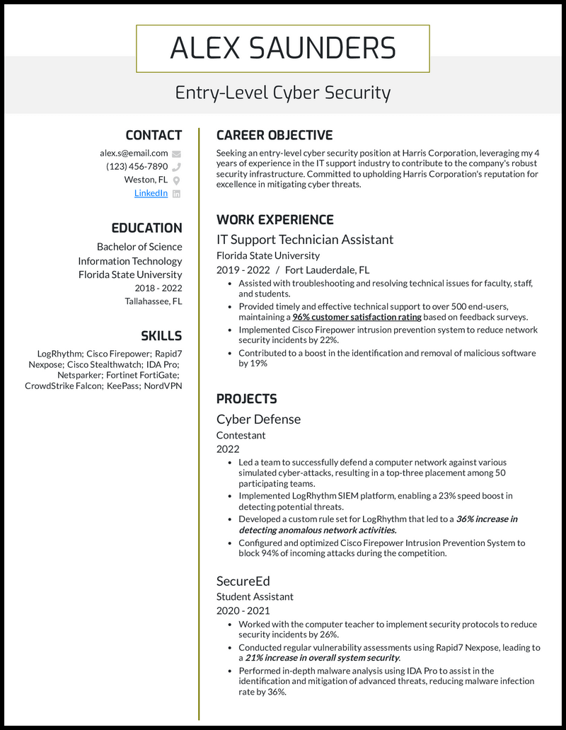 15 Cyber Security Resume Examples [& Templates]