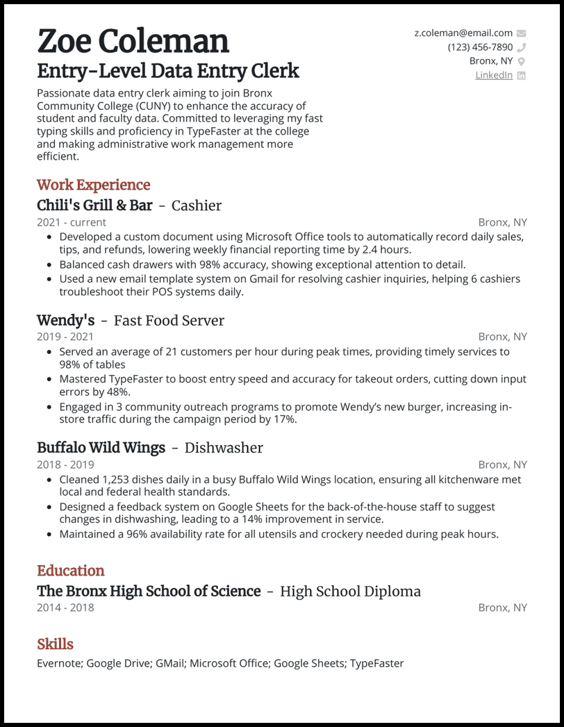 11 Entry Level Data Entry Resume - Entrylevel Data Entry 5 Red Brown Resume Example 