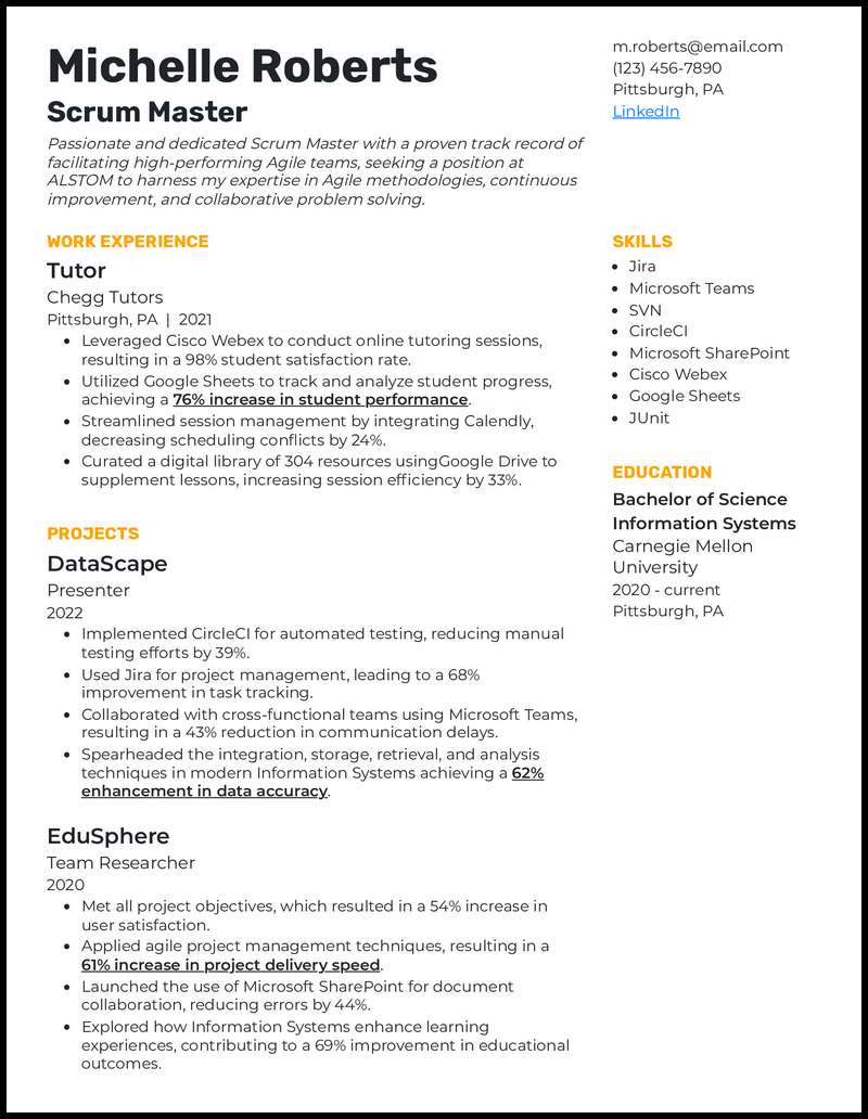5 Entry-Level Scrum Master Resume Templates & Examples for 2026