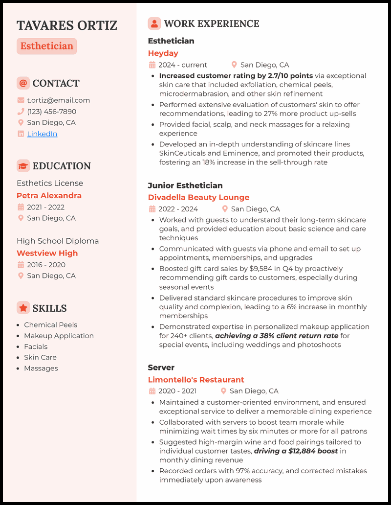 Esthetician Resume Templates   Esthetician Resume Example 