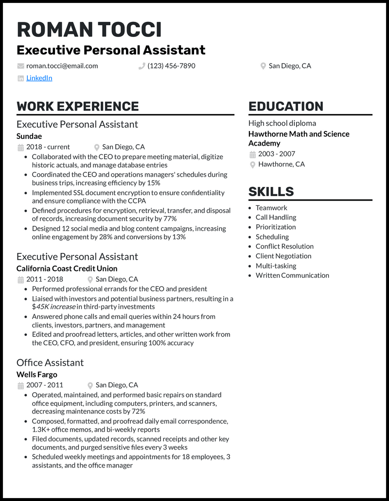 7 Personal Assistant Resume Examples - Executive Personal Assistant Black Resume Example 