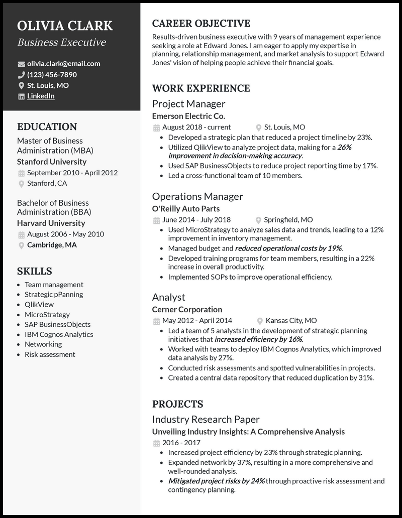 free executive resume templates 2020