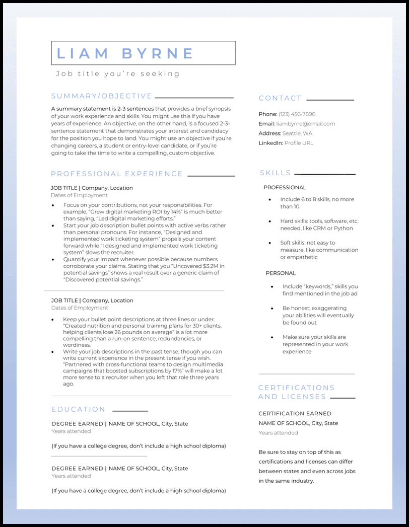 An executive Word resume template