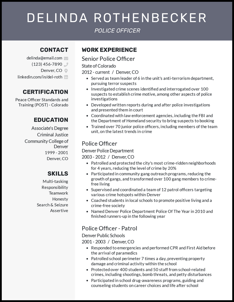 law enforcement resume template