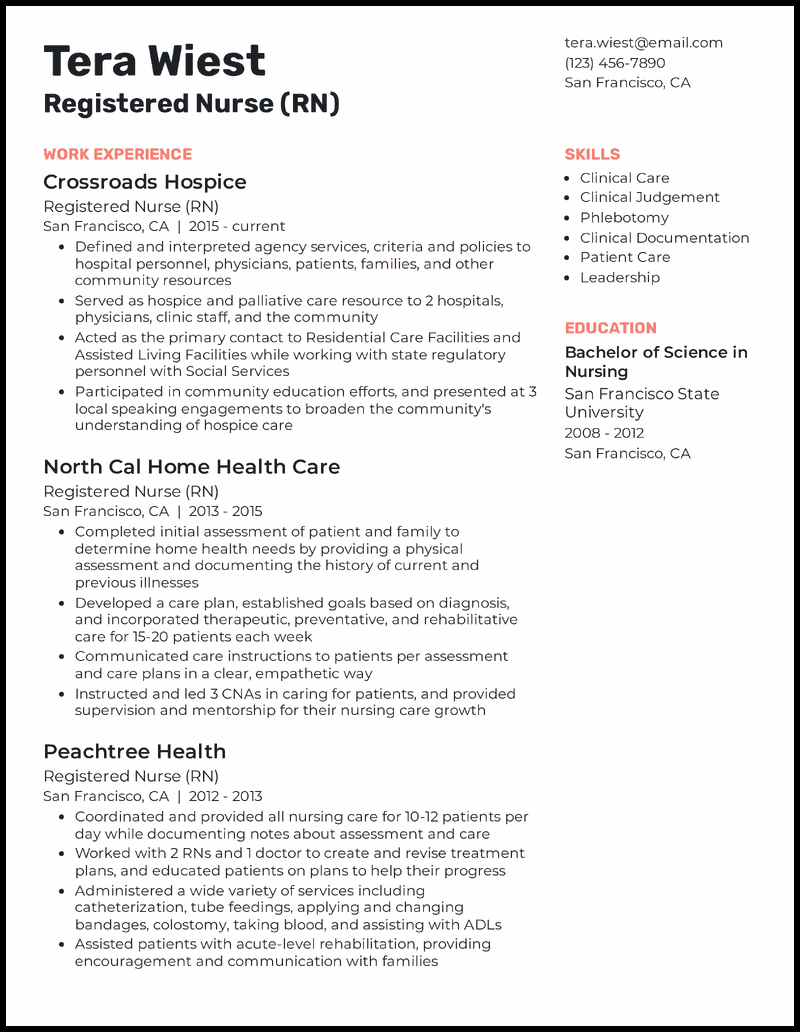 Experienced rn resume example with 11 years of experience