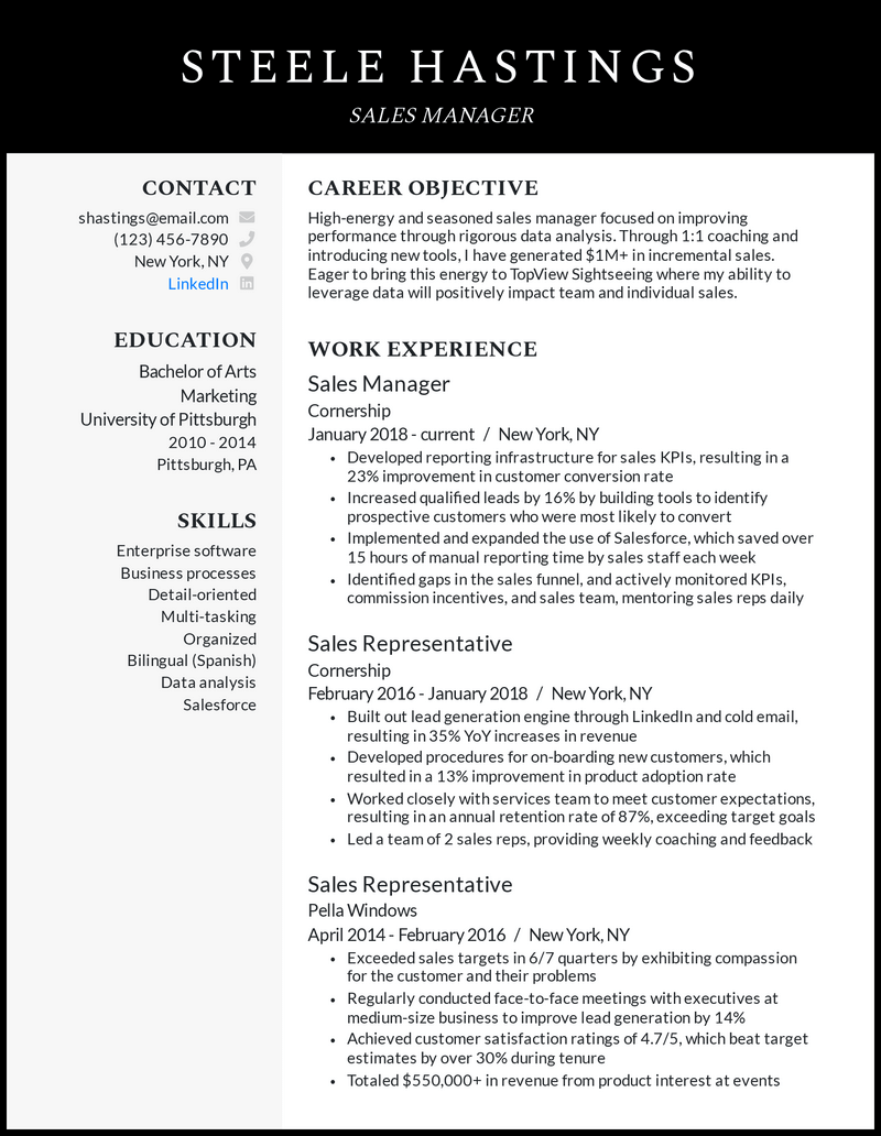 summary for resume sales