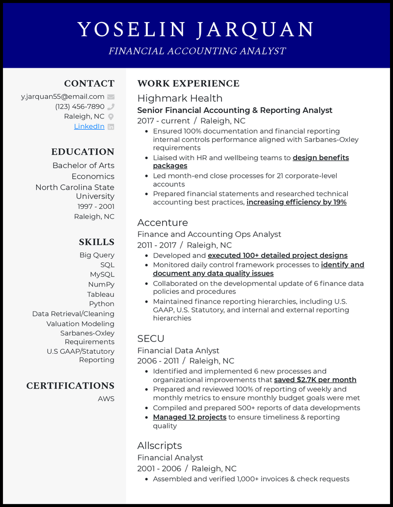 Clean financial accountant analyst resume example