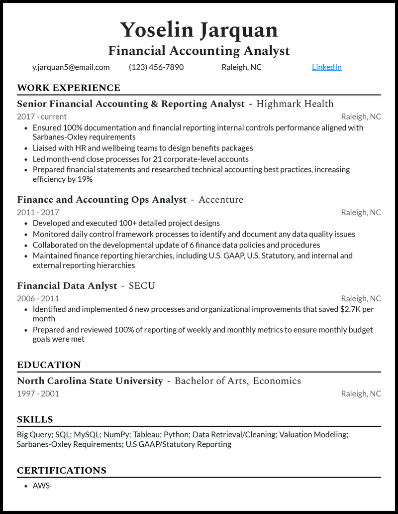 Modern financial accountant analyst resume example