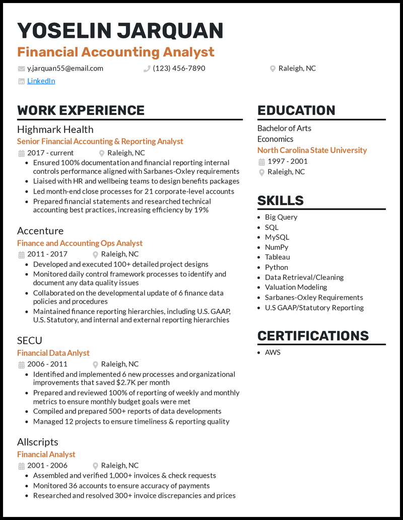 Resume For Entry Level Financial Analyst   Financial Accounting Analyst Resume Example 