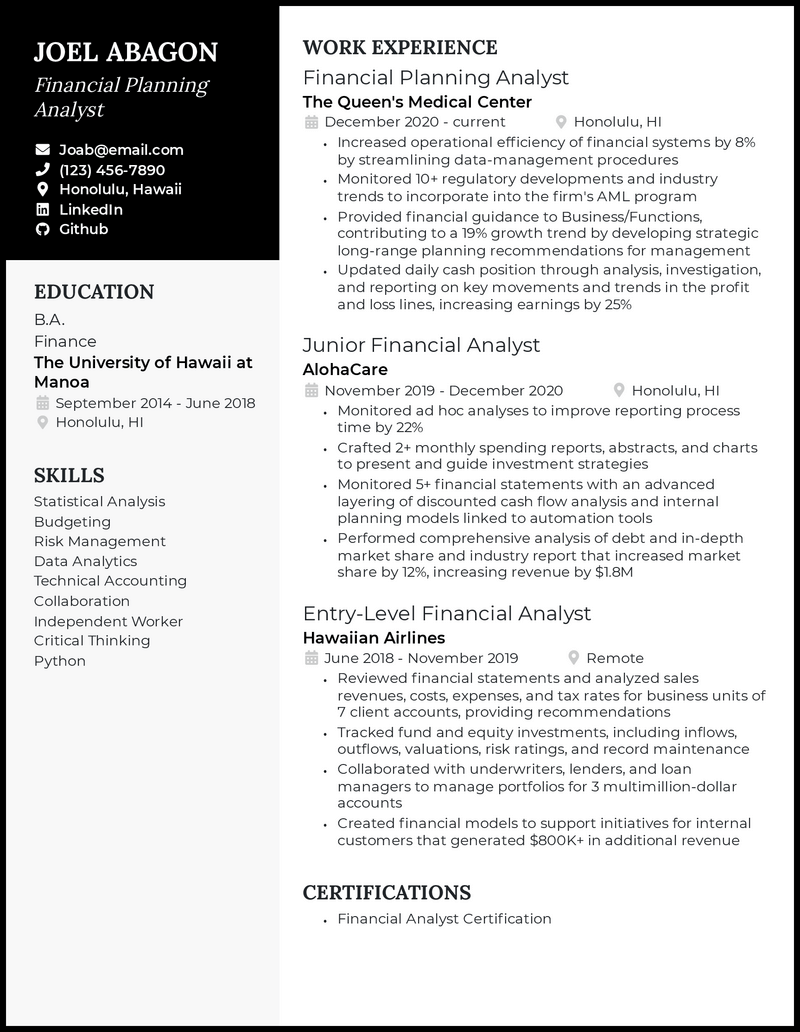 11 Real Financial Analyst Resume Examples That Worked In 2024   Financial Planning Analyst Resume Example 