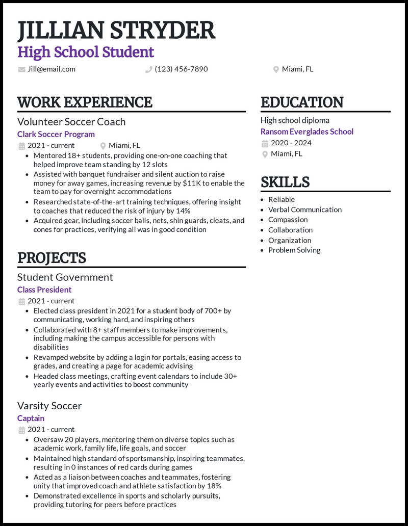 resumes for high school students with no work experience