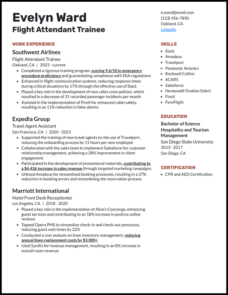 11 Flight Attendant Resume Examples - First Time Flight Attendant Red Brown Resume Example 
