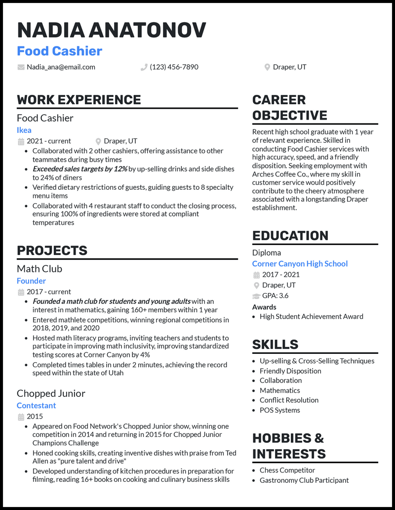 5 Food Cashier Resume Examples Crafted for 2024