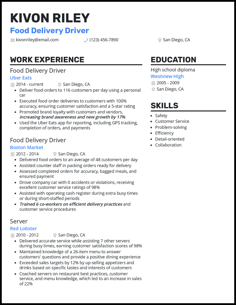 3 Food Delivery Driver Resume Examples Made For 2024 8729