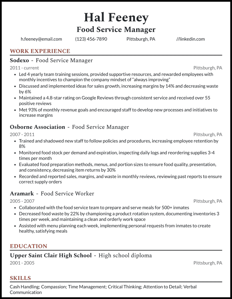 7 Food Service Worker Resume Examples - Food Service Manager Red Brown Resume Example 