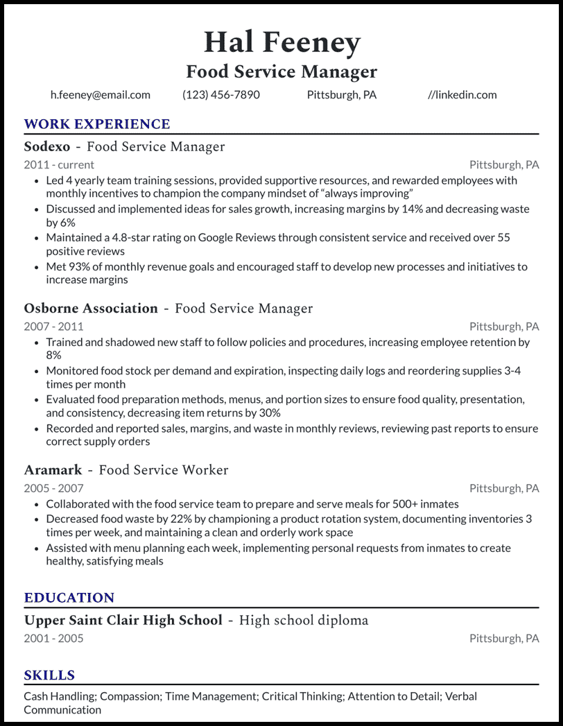7 Food Service Worker Resume Examples - Food Service Manager Royal Blue Resume Example 