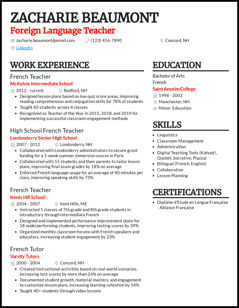 how to write a resume for teaching experience