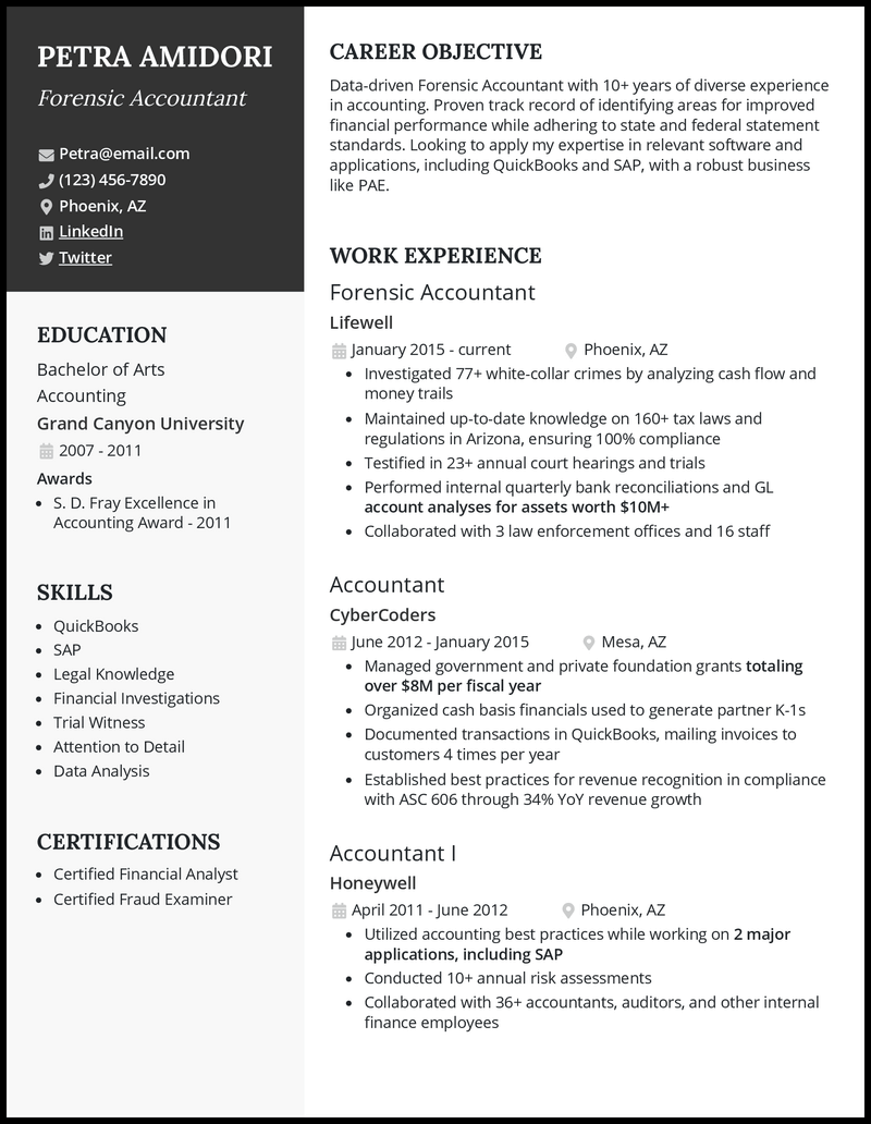 Modern forensic accountant resume example