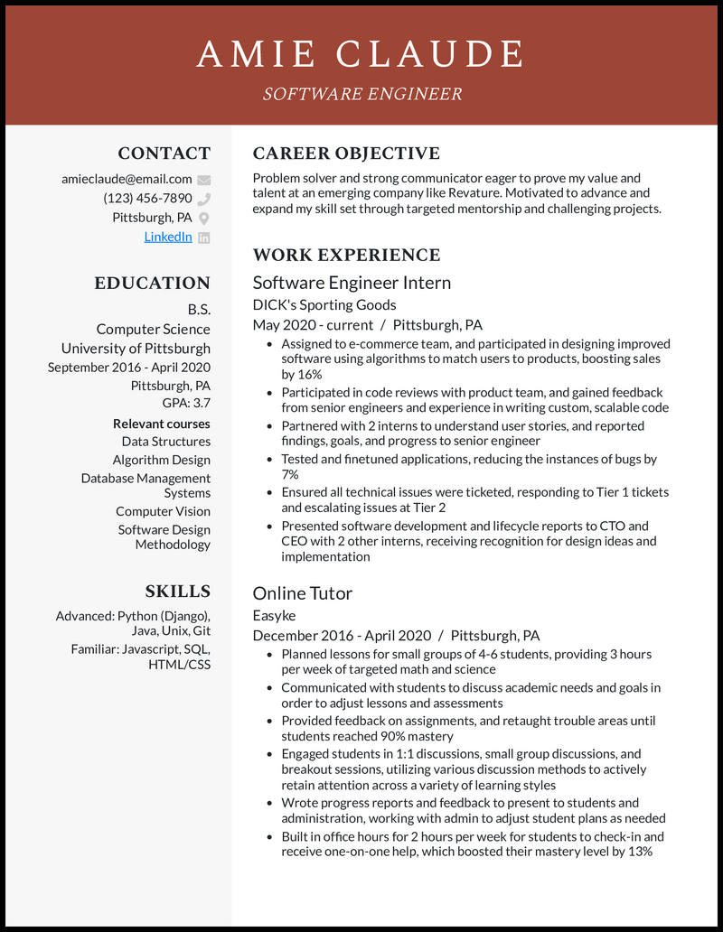 5 entry level software engineer resume samples in 2024