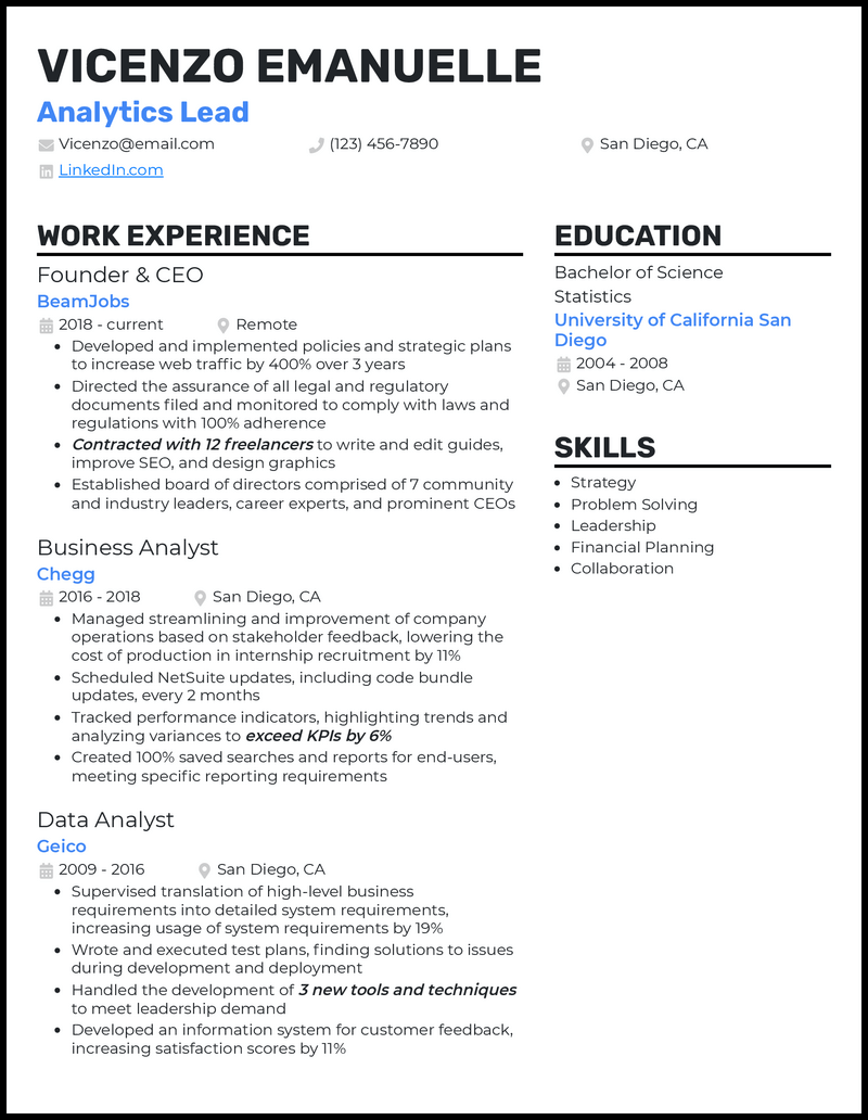 CEO & Co-Founder Resume Example (Free Guide)