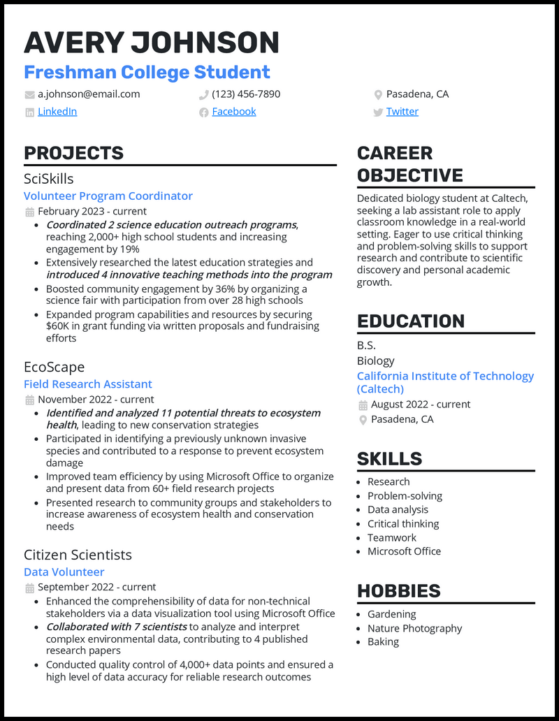 what should i put on my resume for college application