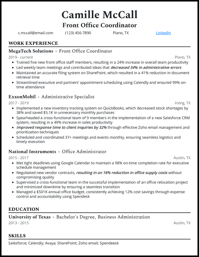 5 Office Coordinator Resume Examples Built for 2024