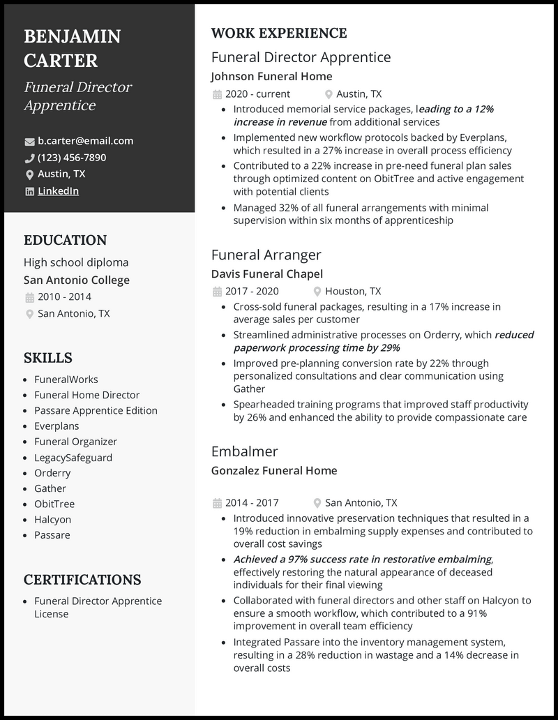 5 Funeral Director Resume Examples Made For 2024   Funeral Director Apprentice Resume Example 