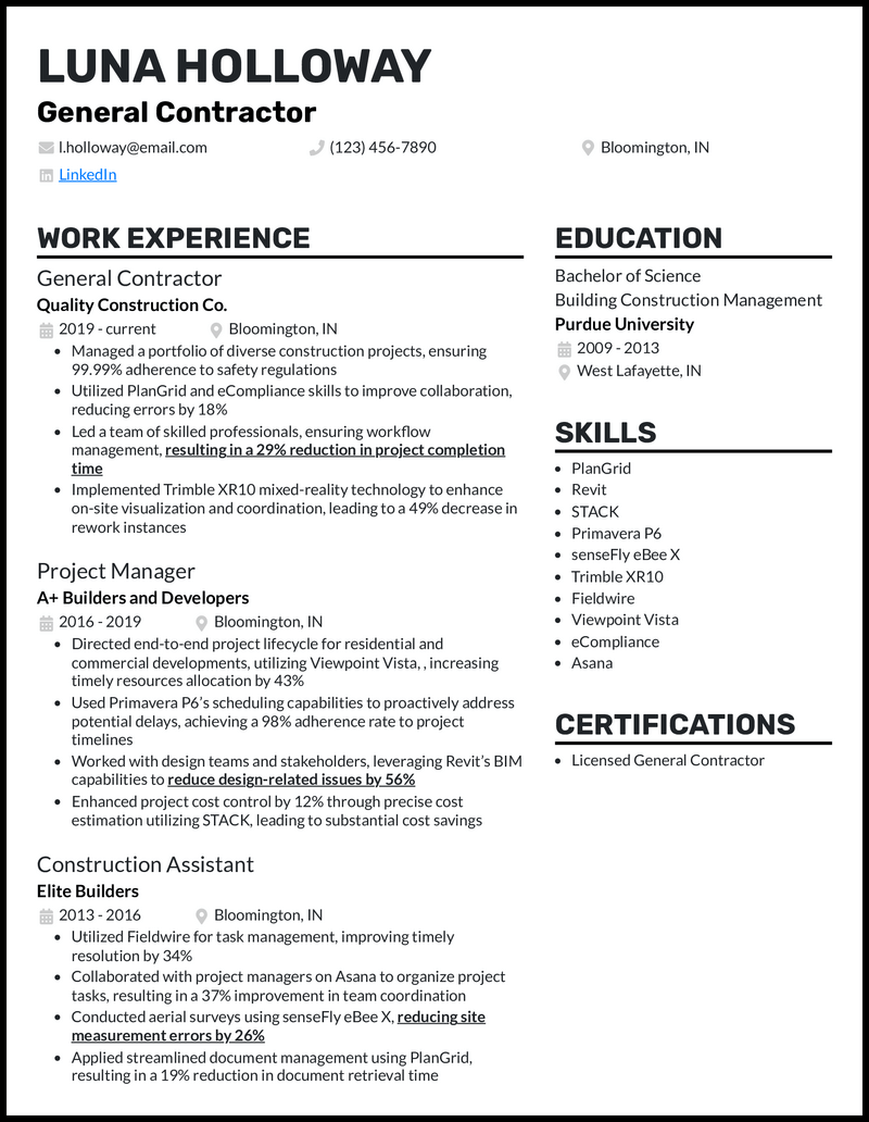 7 Contractor Resume Examples That - General Contractor Black Resume Example 