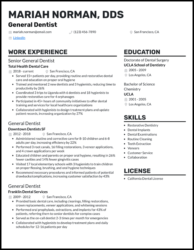 7 Dentist Resume Examples Guaranteed to Work in 2024
