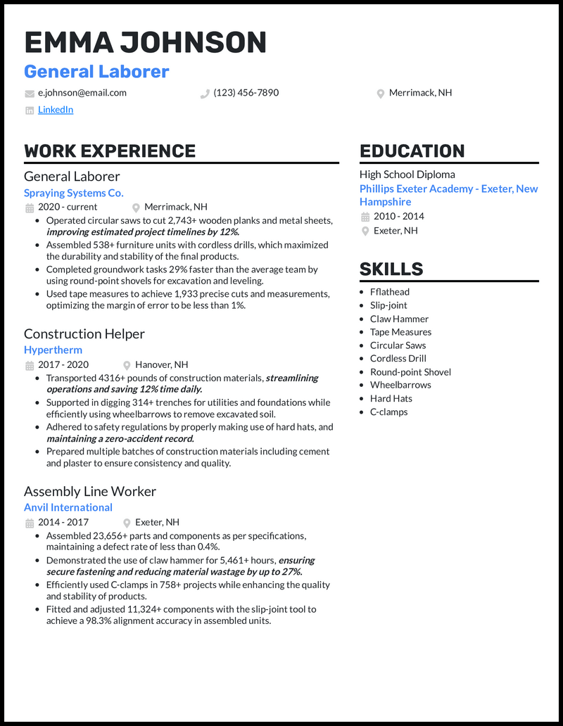 General Labor Resume Examples Free Resume Templates