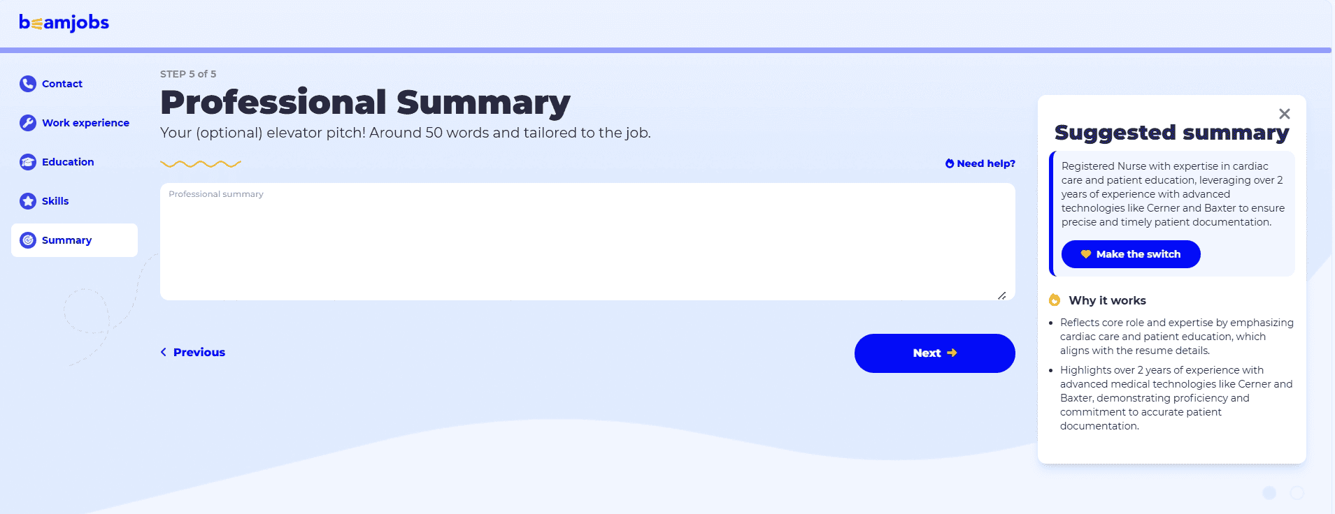 BeamJobs' AI summary generator
