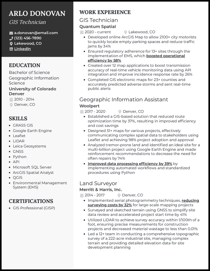 5 GIS Resume Examples Designed To Work In 2024   Gis Resume Example 