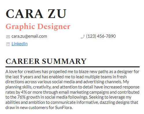 Graphic designer resume summary