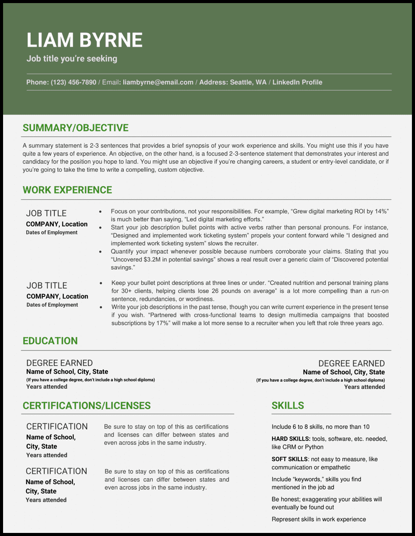 Green technicalities resume template for Word