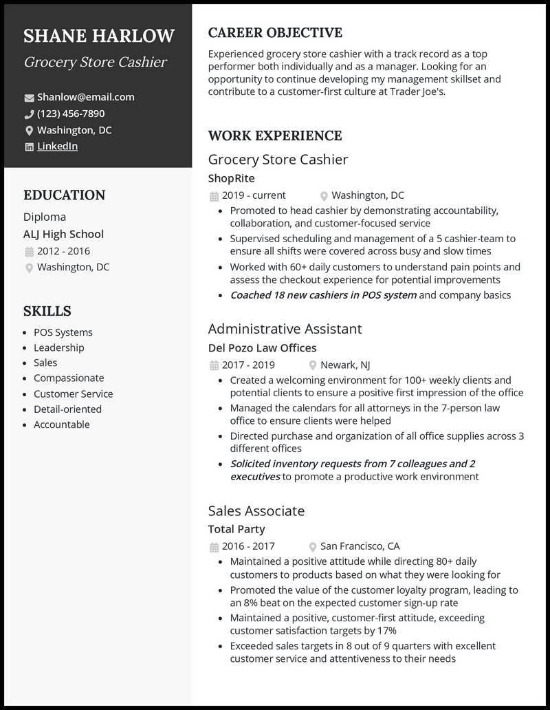 5 Grocery Store Cashier Resume Examples Working in 2024