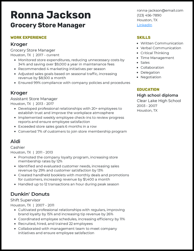 Supermarket Manager Resume