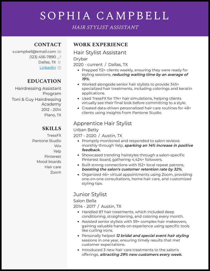 7 Hair Stylist Resume Examples That Worked in 2024