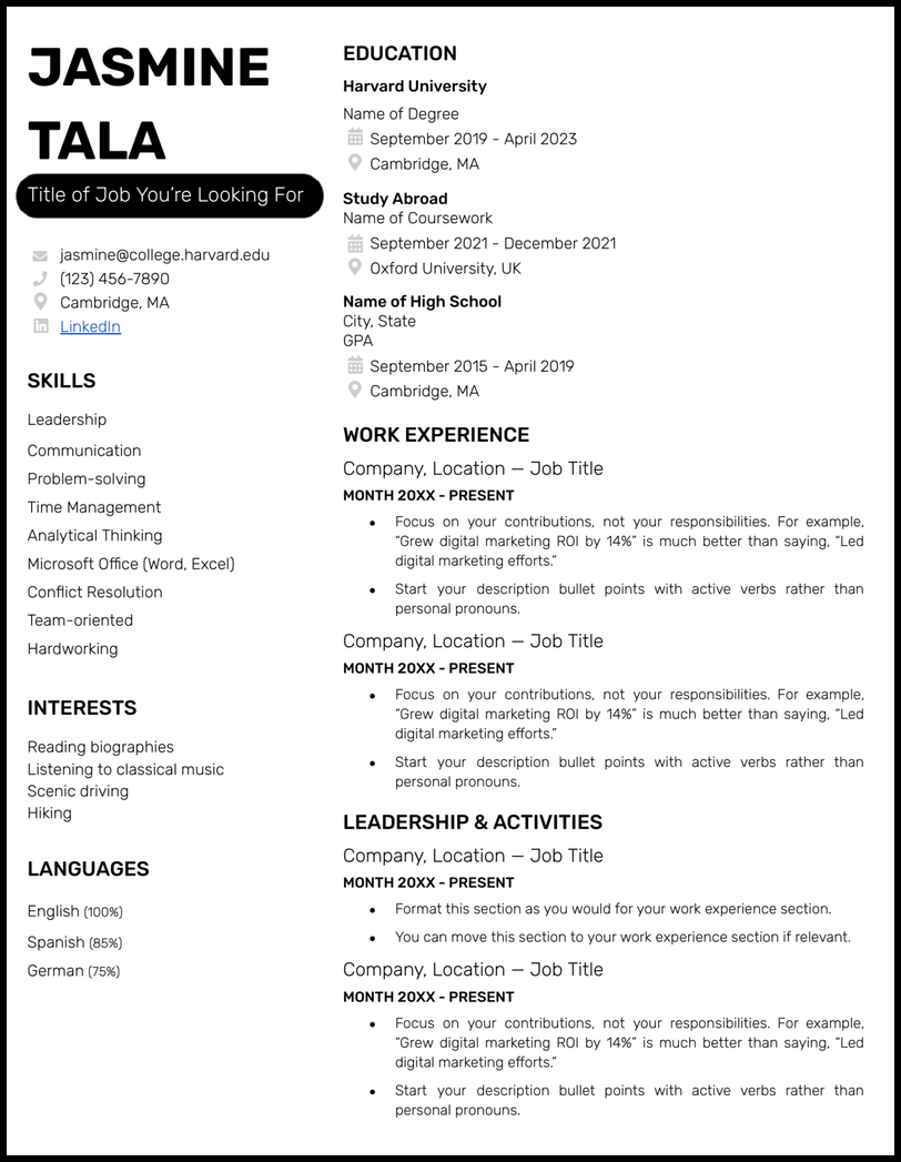 school resume template google docs