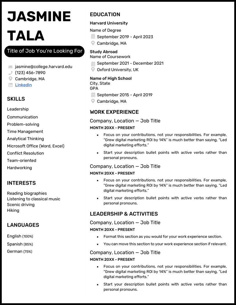 college student resume templates microsoft word