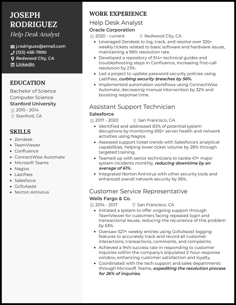 help desk resume summary