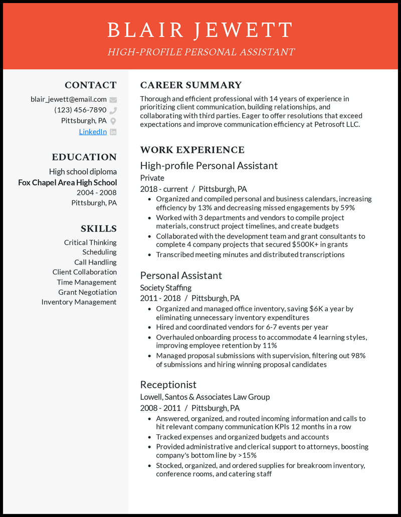 7 Personal Assistant Resume Examples for 2024