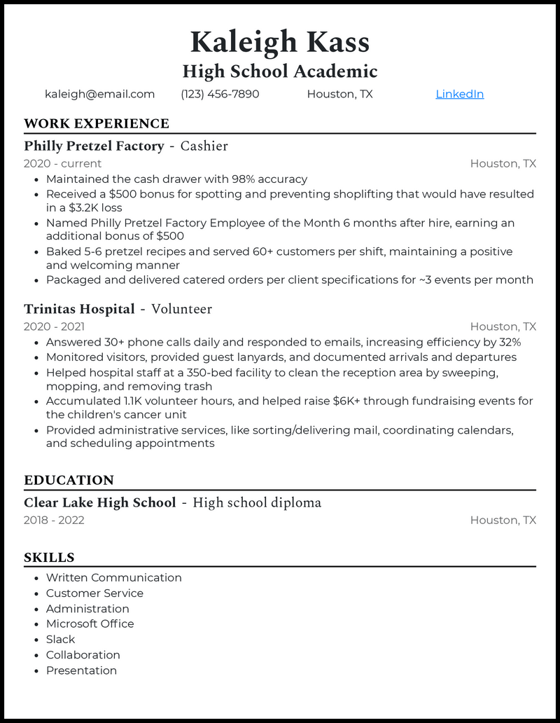 3 High School Academic Resume Examples for 2024