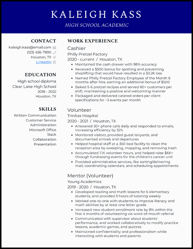 high school resume template achievements education