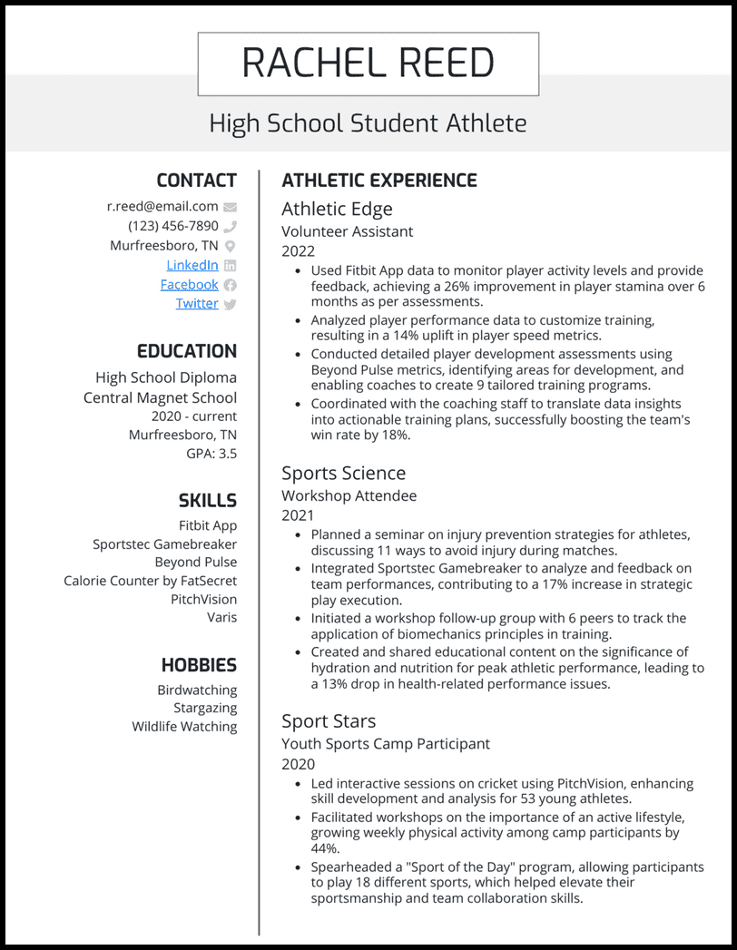5 High School Student Athlete Resume - High School Student Athlete 5 Gray Resume Example