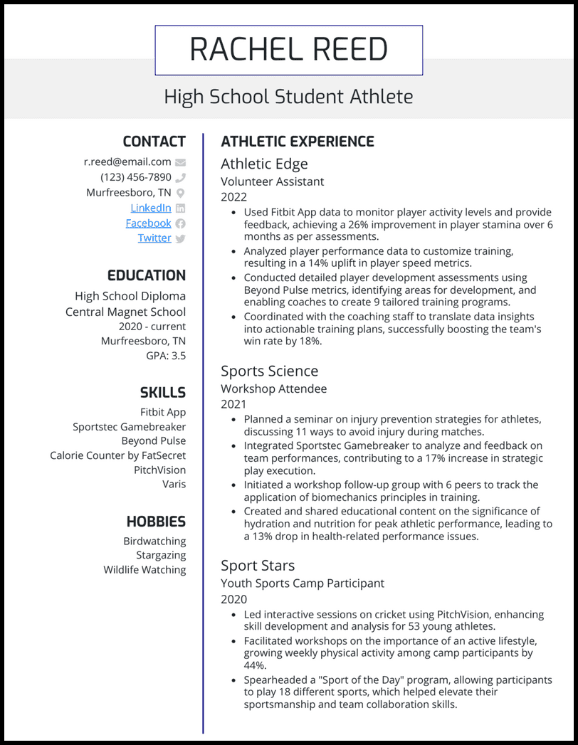 5 High School Student Athlete Resume - High School Student Athlete 5 Royal Blue Resume Example 