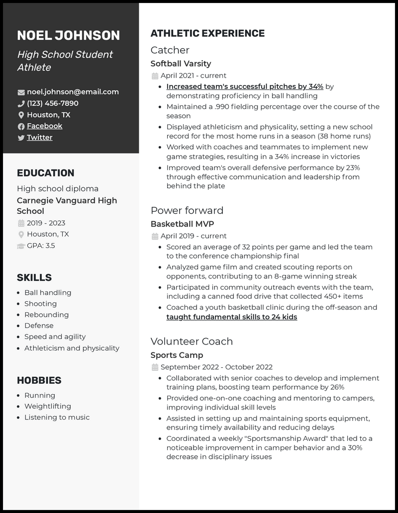 chronological resume sample for high school student