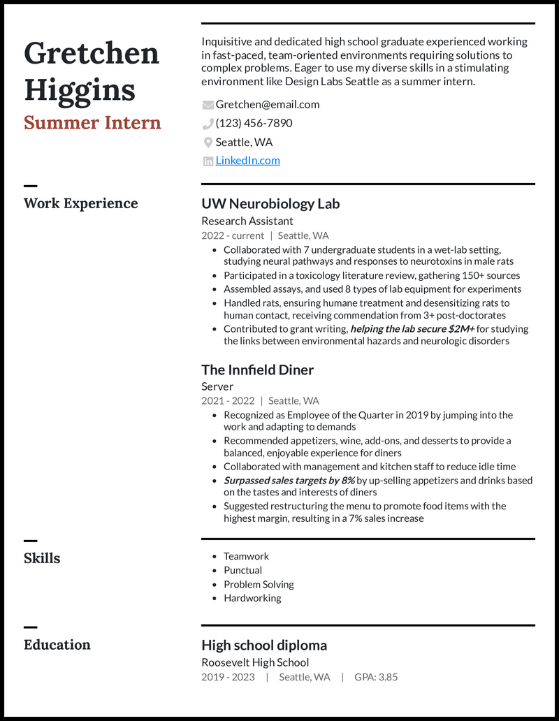 high school resume no work experience template