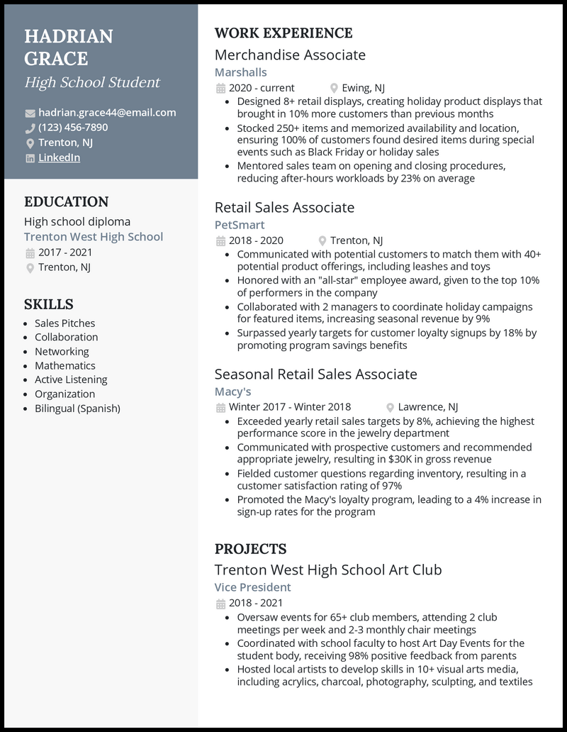 sample student resume with no working experience