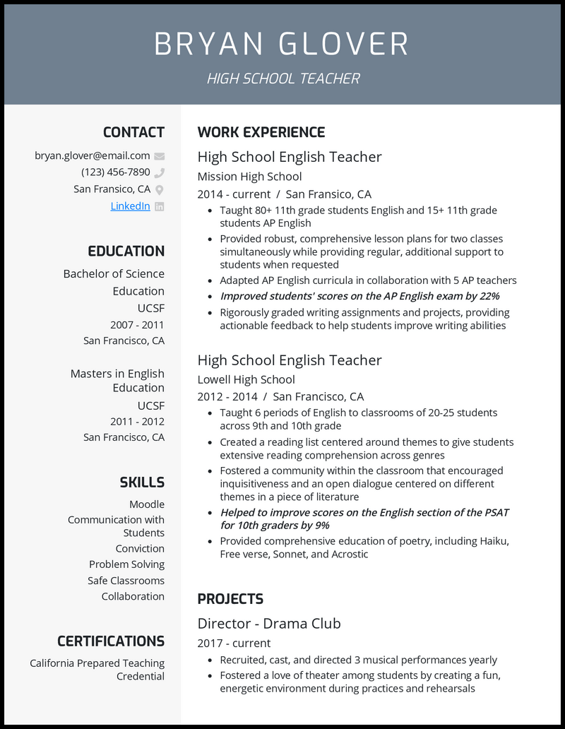 3 Real High School Teacher Resume Examples That Work + Guide